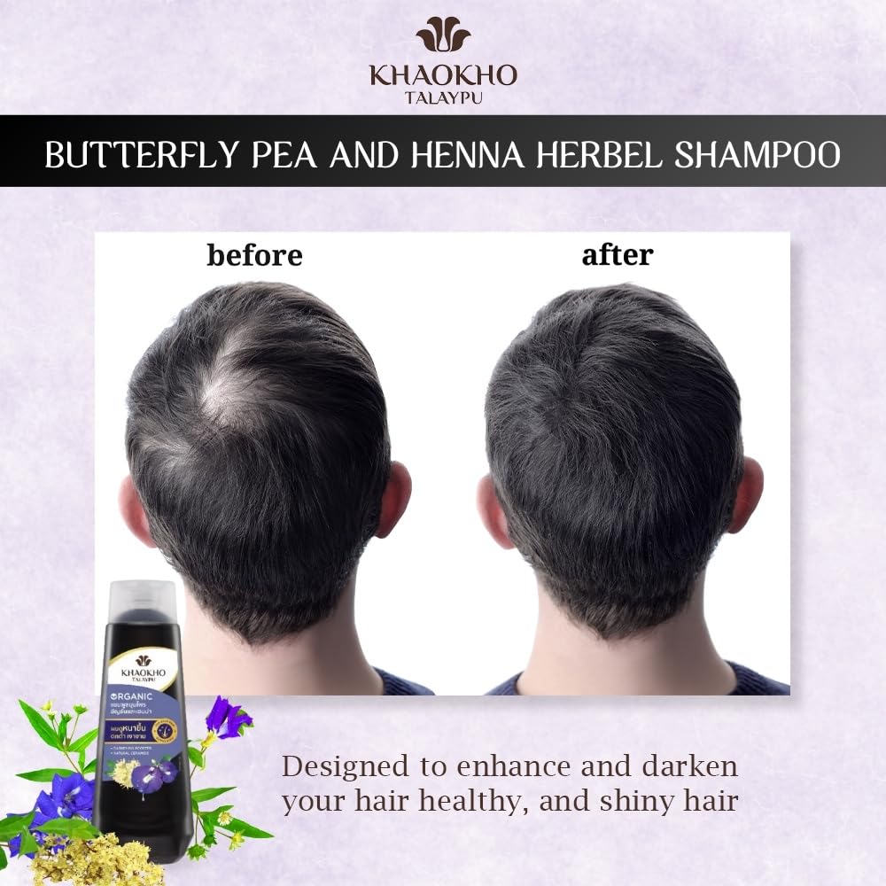 KHAOKHO Herbal Shampoo & Conditioner – Butterfly Pea & Henna Extracts, 185 ml Each