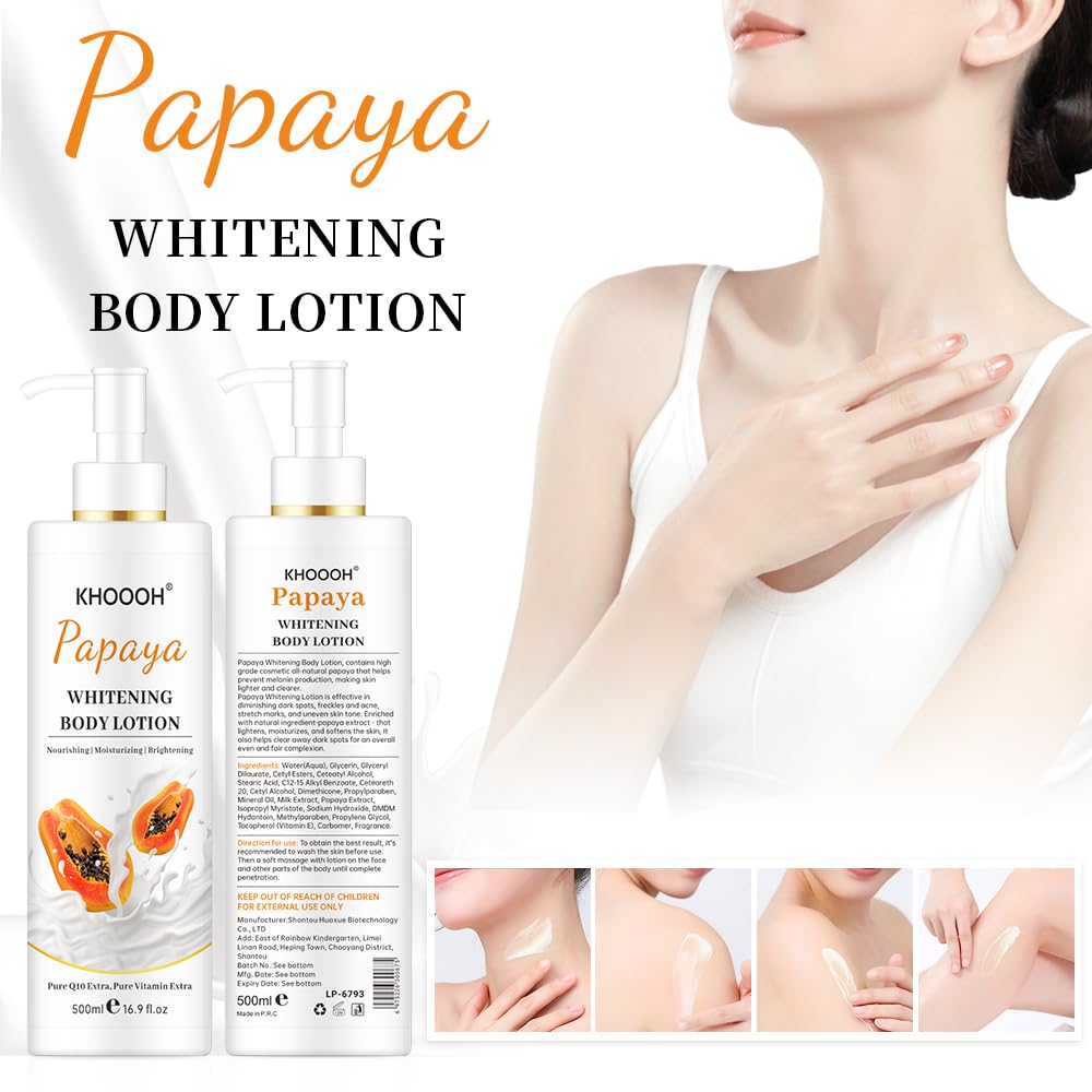 KHOOOH Papaya Whitening Body Lotion – 16.9 oz, Nourishing, Moisturizing & Brightening