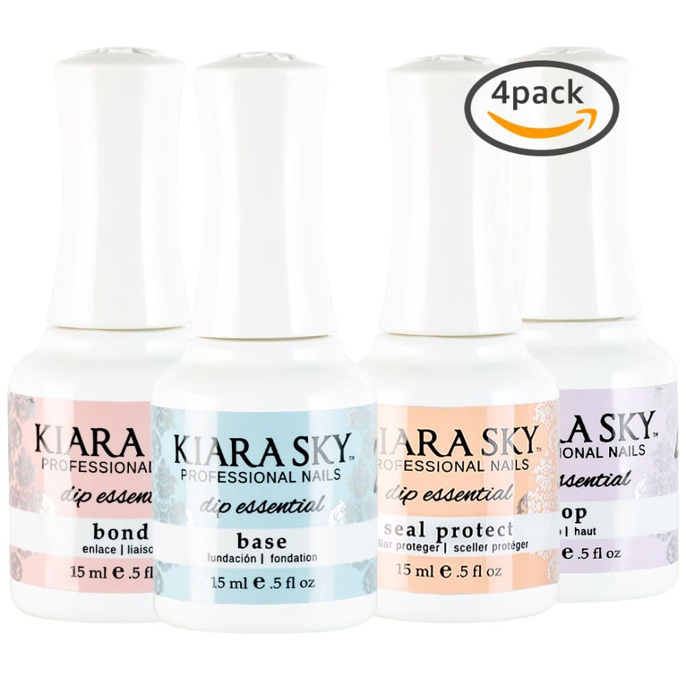 KIARA SKY Dip Manicure Nail Liquid Essentials | 0.5 fl oz | 4-Step Kit: Bond, Base, Seal, Top Coat
