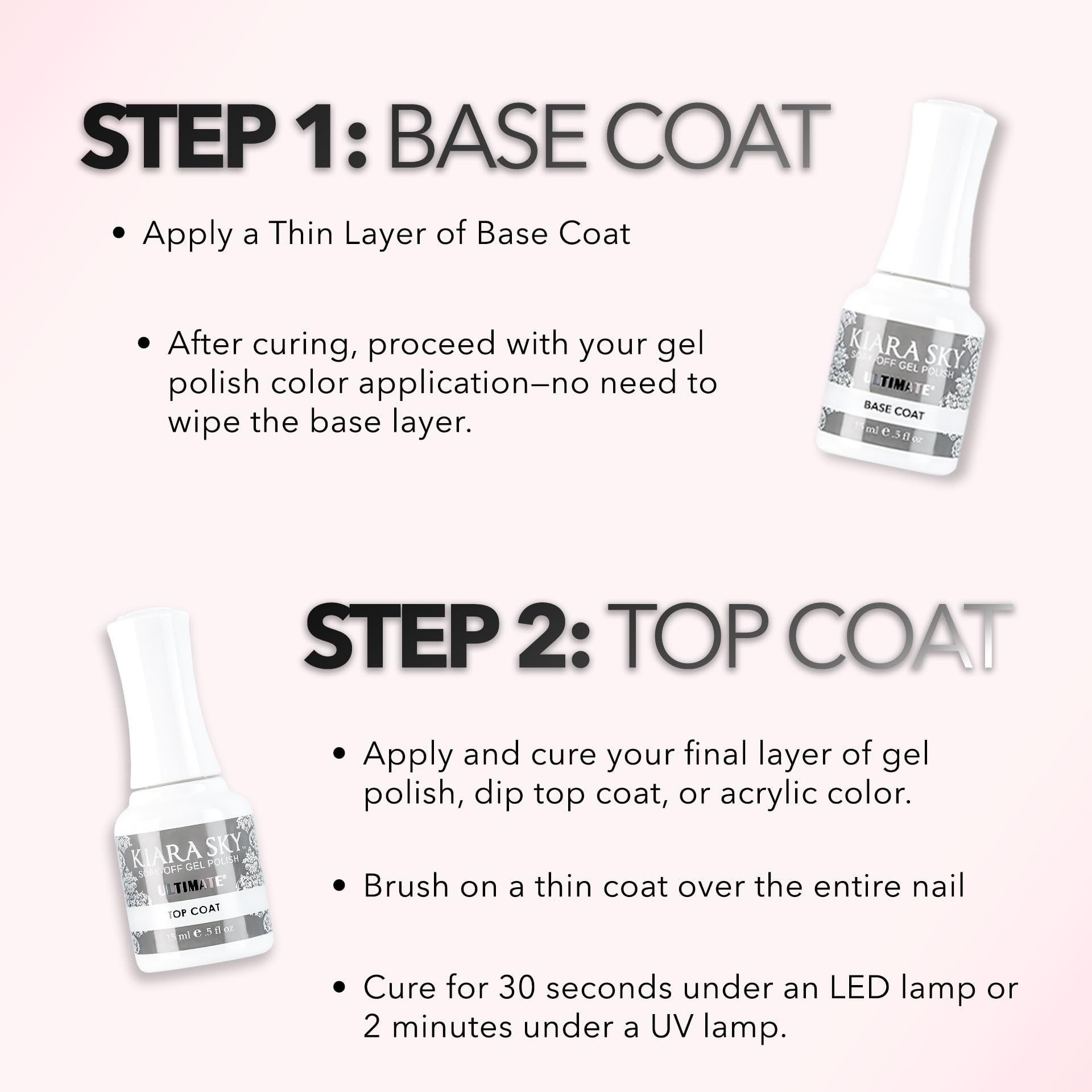 KIARA SKY Ultimate Gel Top Coat & Base Coat Duo 15ml | Soak Off Gel Polish Formula