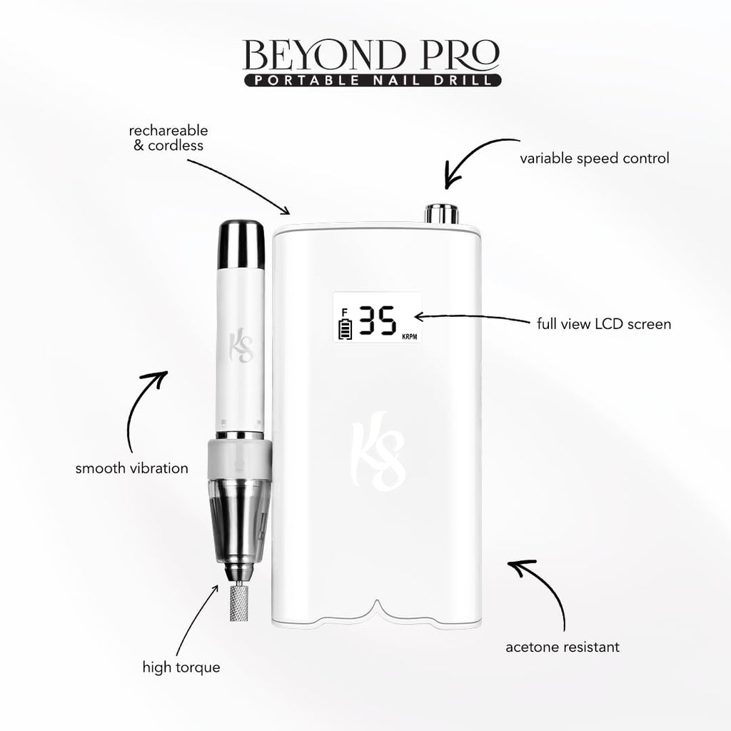 Kiara Sky Beyond Pro Nail Drill — Portable Cordless E-File, 35,000 RPM, 10h Battery