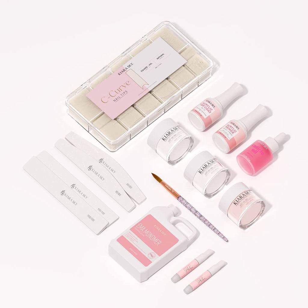 Kiara Sky 14 Piece Acrylic Nail Starter Kit – EMA Monomer, Primer & Top Coat