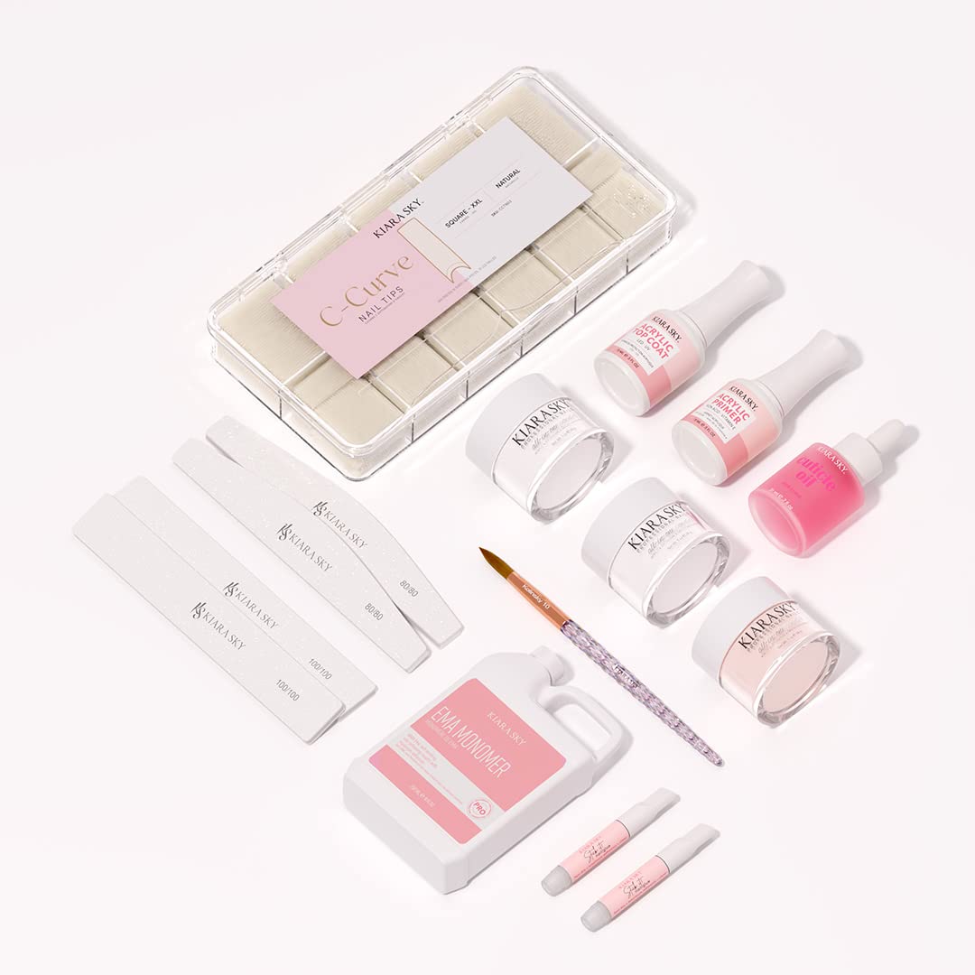 Kiara Sky 14 Piece Acrylic Nail Starter Kit – EMA Monomer, Primer & Top Coat