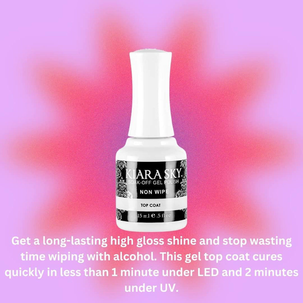 Kiara Sky LED UV Soak Off Gel Top Coat – Non-Wipe, High Gloss Finish
