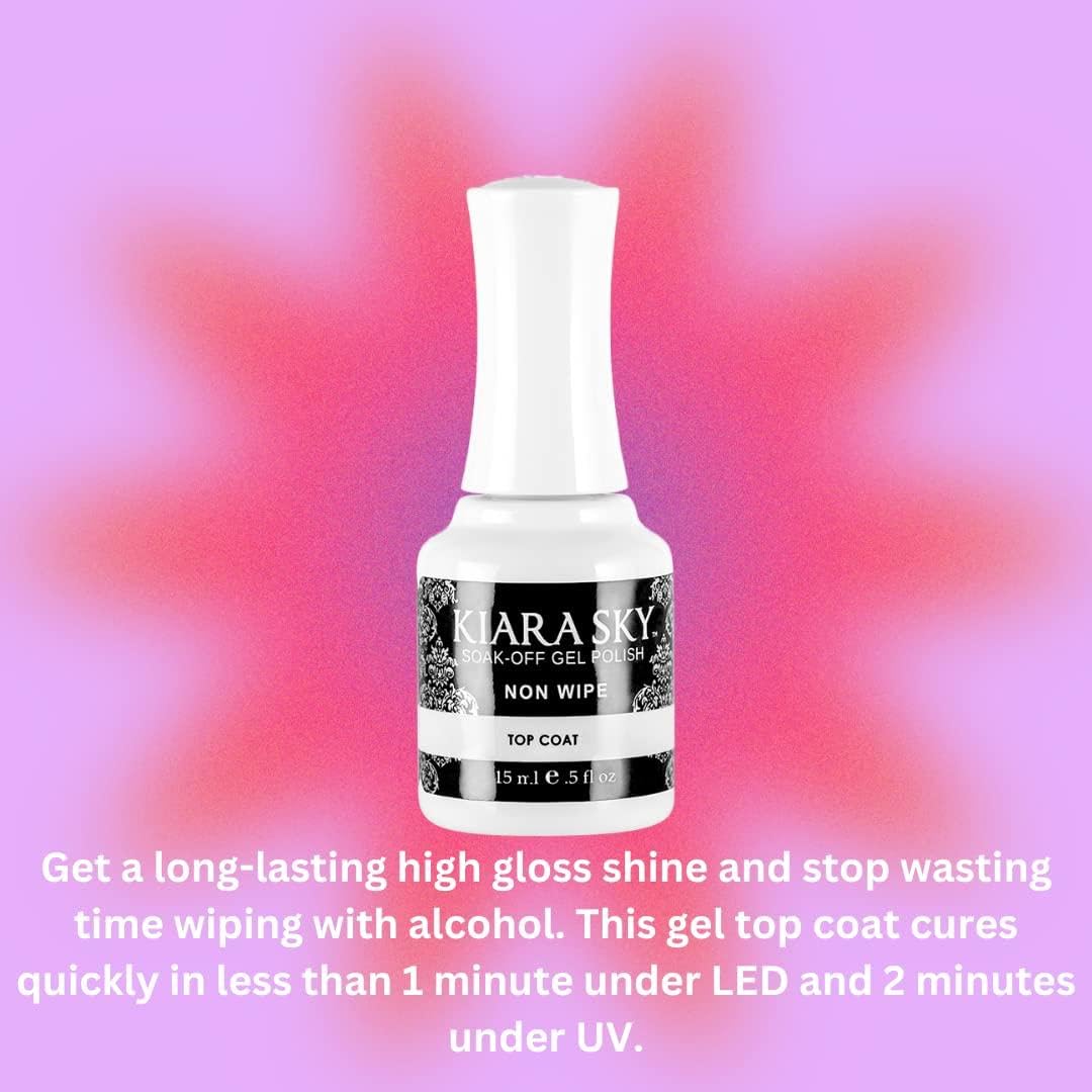 Kiara Sky LED UV Soak Off Gel Top Coat – Non-Wipe, High Gloss Finish