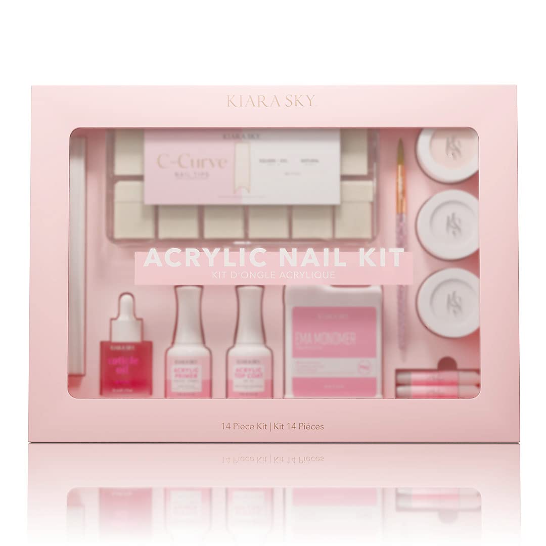 Kiara Sky 14 Piece Acrylic Nail Starter Kit – EMA Monomer, Primer & Top Coat