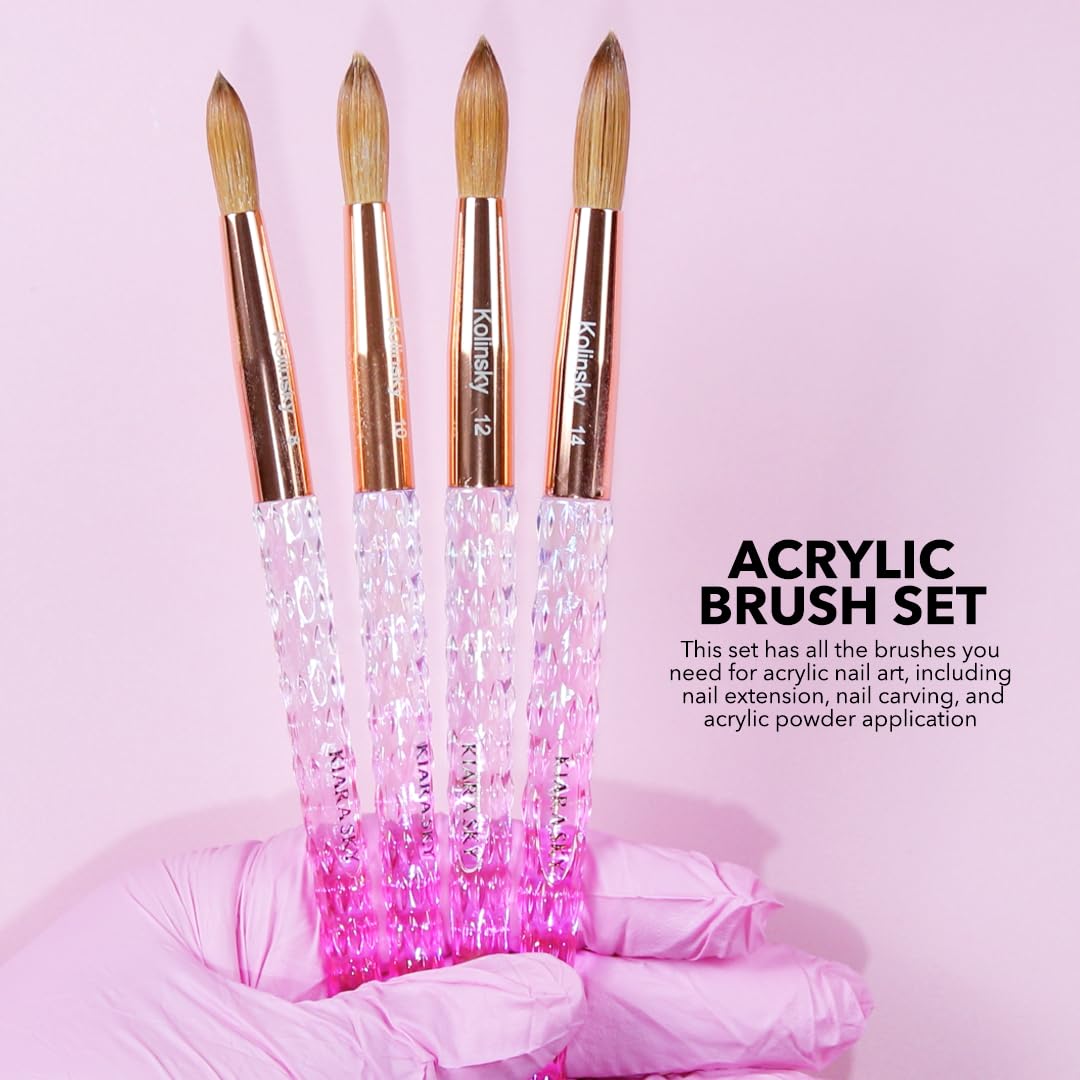 Kiara Sky Acrylic Brush #8 – Pink, 100% Pure Kolinsky, Crystal Cut Handle