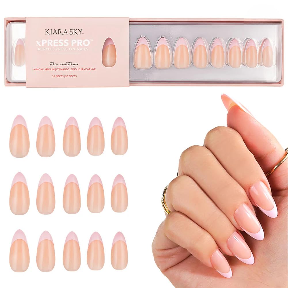 Kiara Sky Press On Nails | XPRESS PRO 100% Acrylic Kit, 30-Piece Almond Medium Prim & Proper