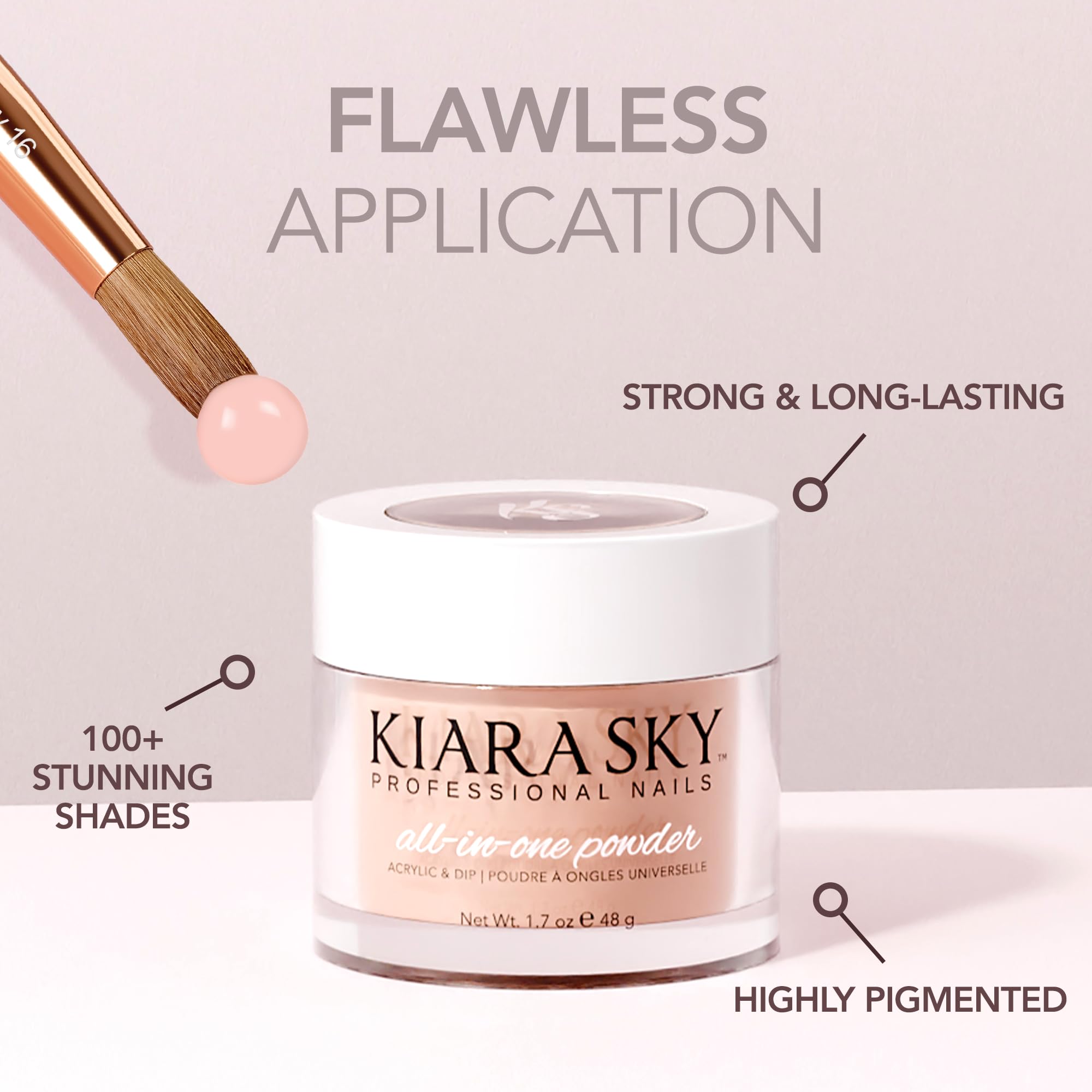 Kiara Sky All-In-One Acrylic Powders – Pure Bliss Nude Cover Powder (2 oz)
