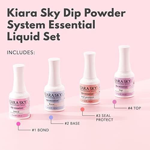 KIARA SKY Dip Manicure Nail Liquid Essentials | 0.5 fl oz | 4-Step Kit: Bond, Base, Seal, Top Coat