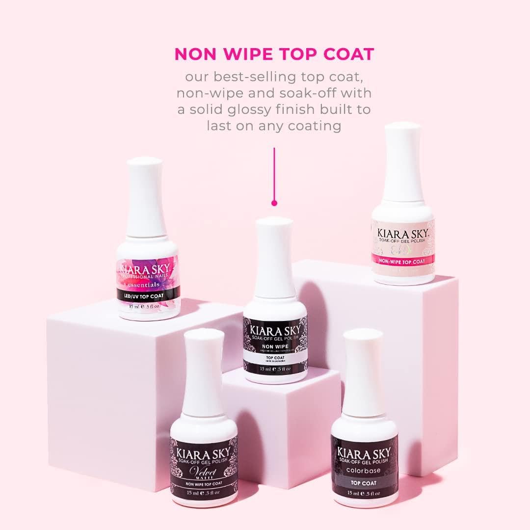 Kiara Sky LED UV Soak Off Gel Top Coat – Non-Wipe, High Gloss Finish