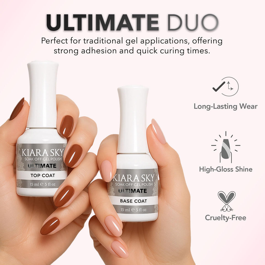 KIARA SKY Ultimate Gel Top Coat & Base Coat Duo 15ml | Soak Off Gel Polish Formula