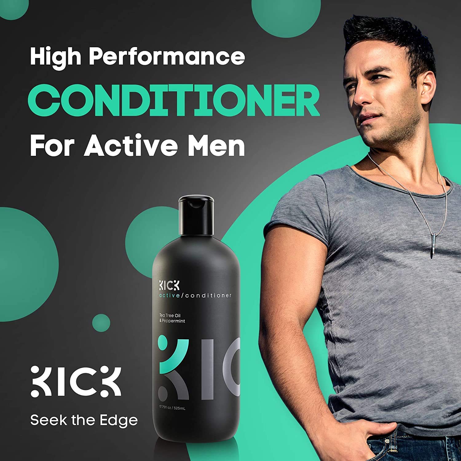 Kick Mens Conditioner: Tea Tree & Peppermint for Hair Loss, 17oz