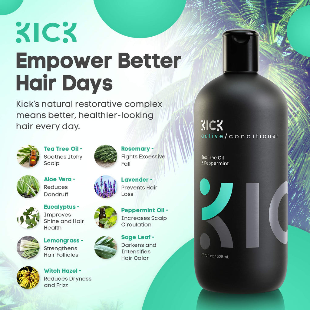 Kick Mens Conditioner: Tea Tree & Peppermint for Hair Loss, 17oz