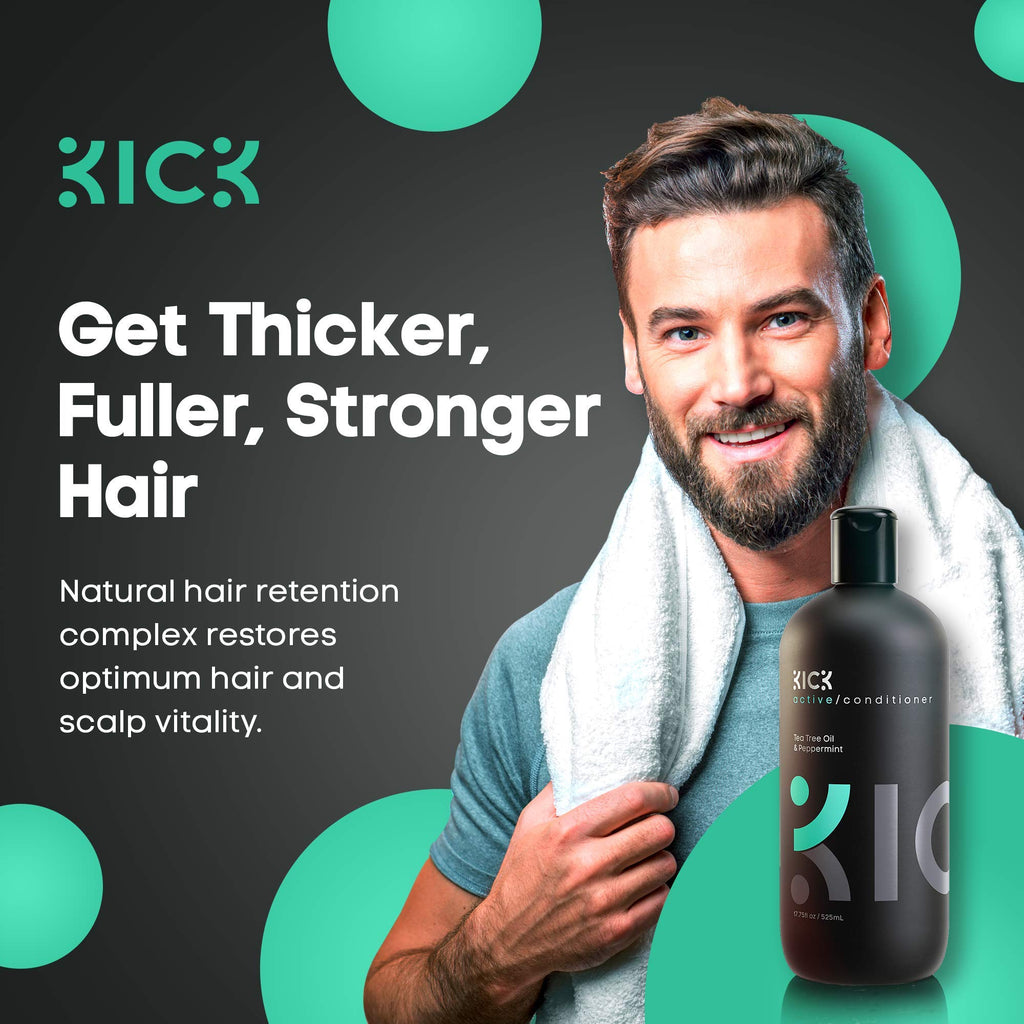 Kick Mens Conditioner: Tea Tree & Peppermint for Hair Loss, 17oz