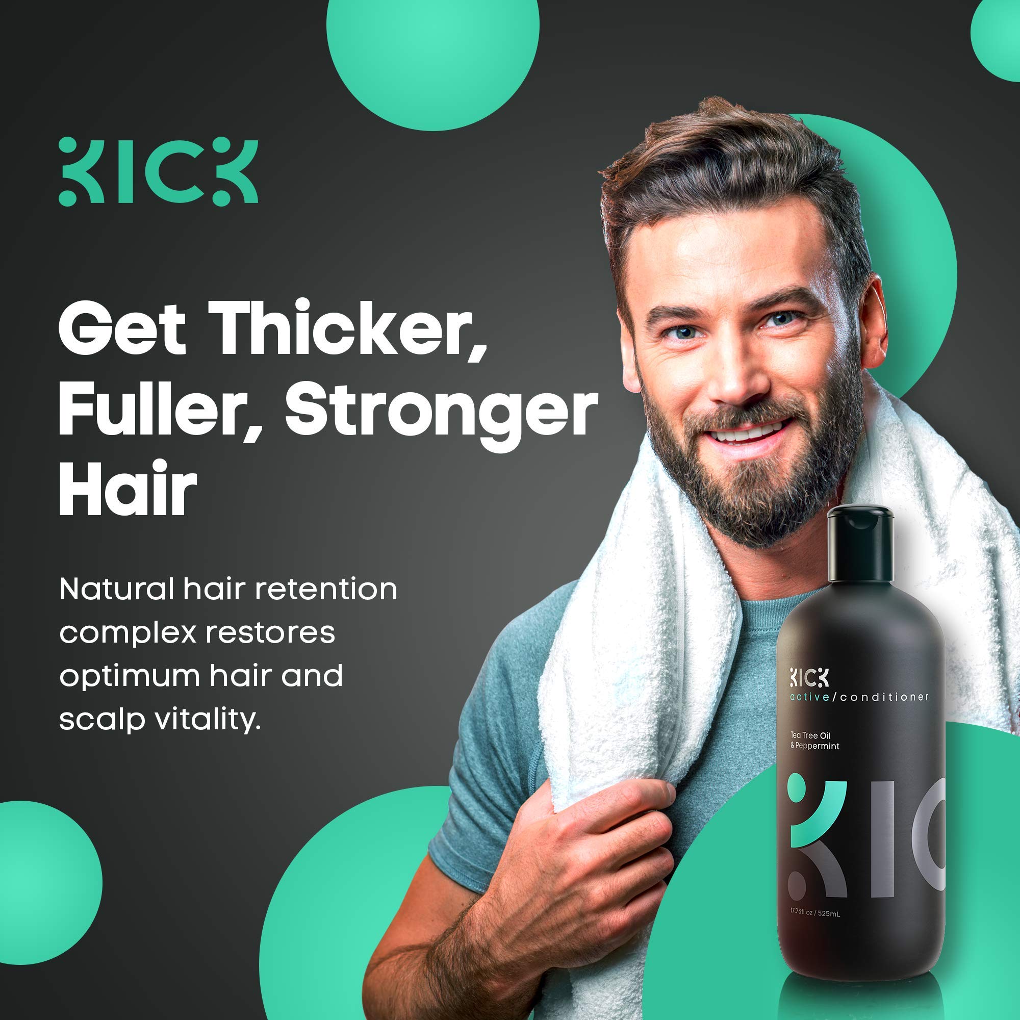 Kick Mens Conditioner: Tea Tree & Peppermint for Hair Loss, 17oz