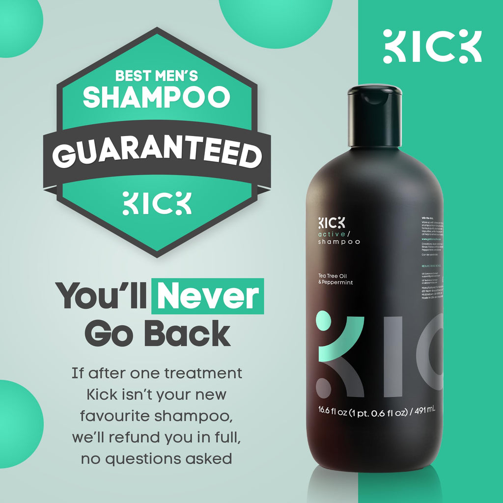 Kick Mens Shampoo - Peppermint & Tea Tree for Oil Control | Sulfate-Free, Cruelty-Free 16.6oz