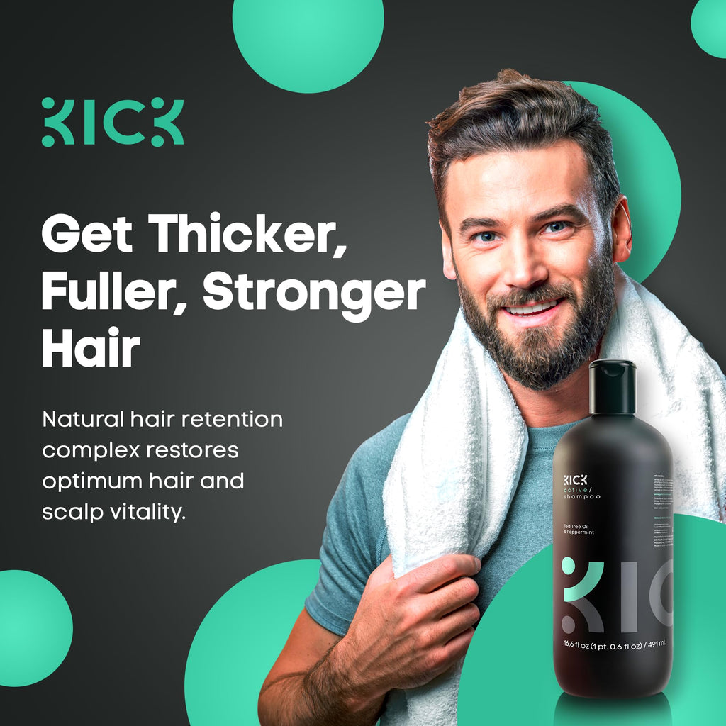 Kick Mens Shampoo - Peppermint & Tea Tree for Oil Control | Sulfate-Free, Cruelty-Free 16.6oz