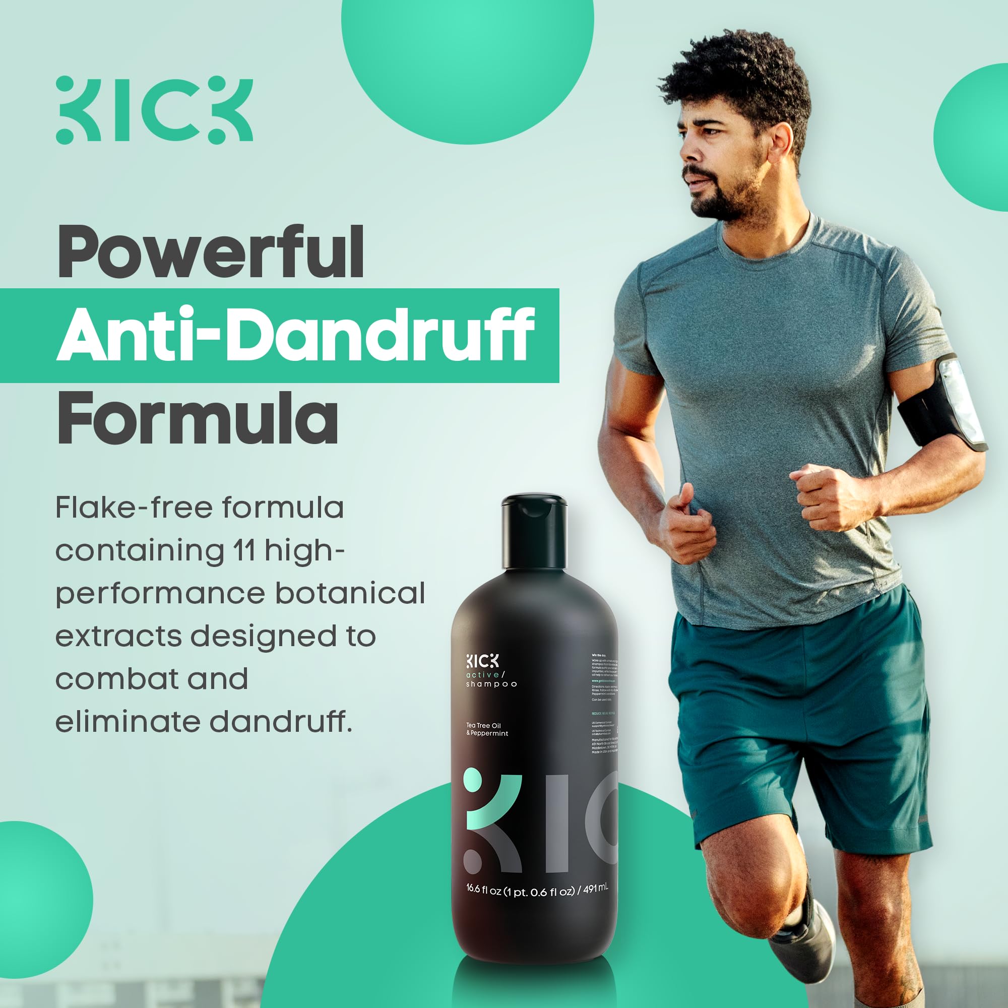 Kick Mens Shampoo - Peppermint & Tea Tree for Oil Control | Sulfate-Free, Cruelty-Free 16.6oz