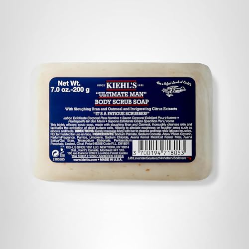 Kiehl's Ultimate Man Body Scrub Exfoliating Bar Soap – Energizing Cleanse for Men