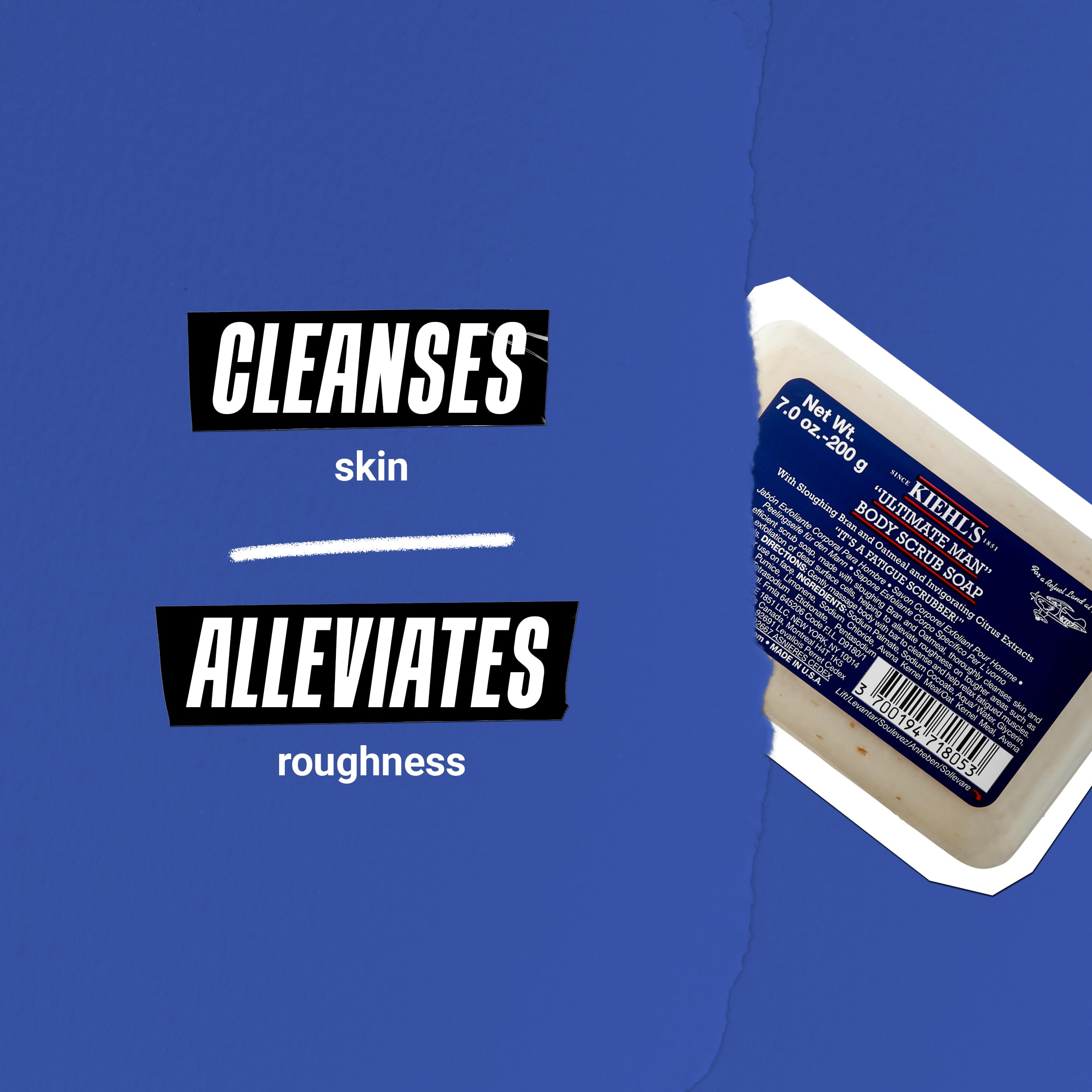 Kiehl's Ultimate Man Body Scrub Exfoliating Bar Soap – Energizing Cleanse for Men