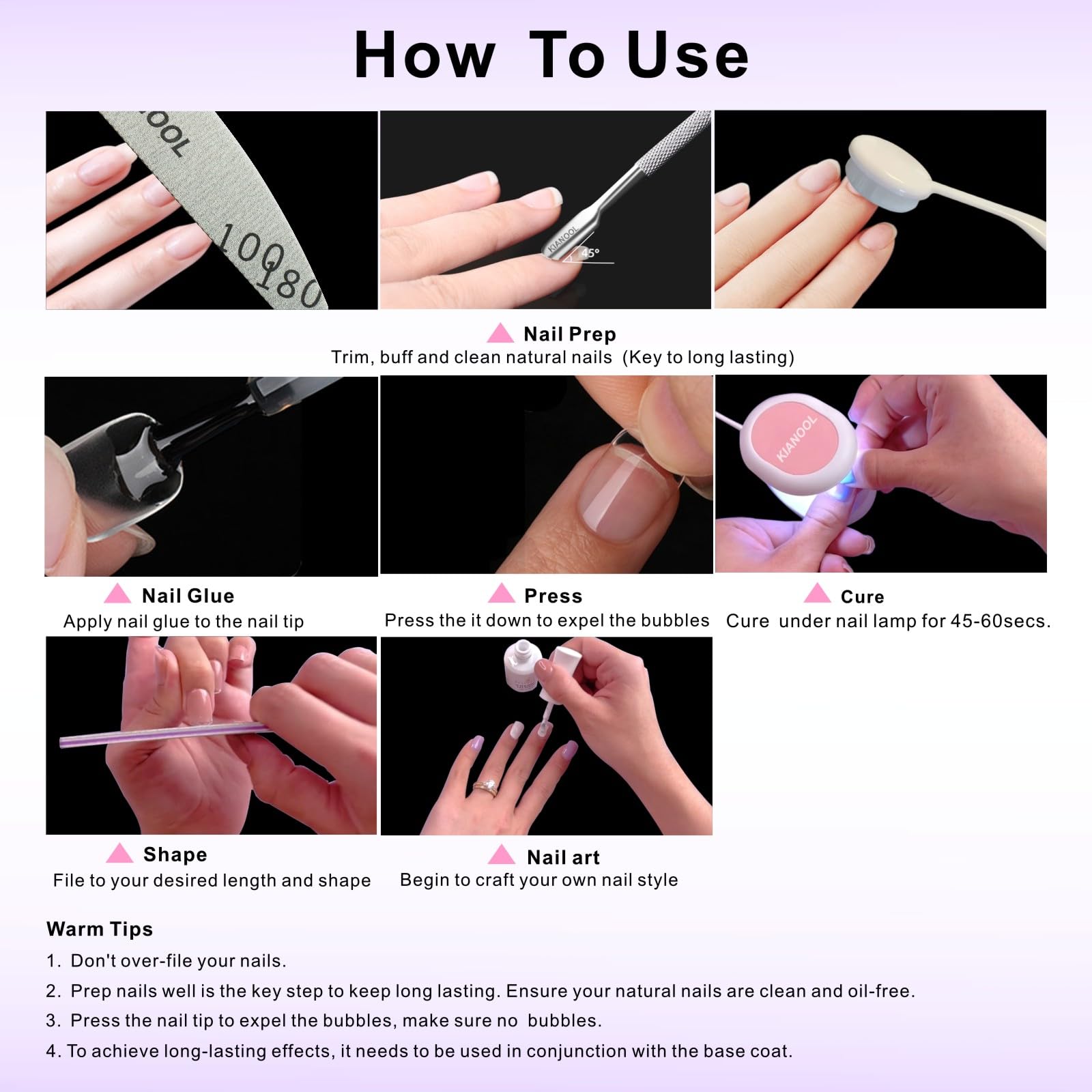 KIANOOL Short Square Gel x Nail Tips Kit – 552pcs, Mini UV Lamp, 5-in-1 Nail Glue