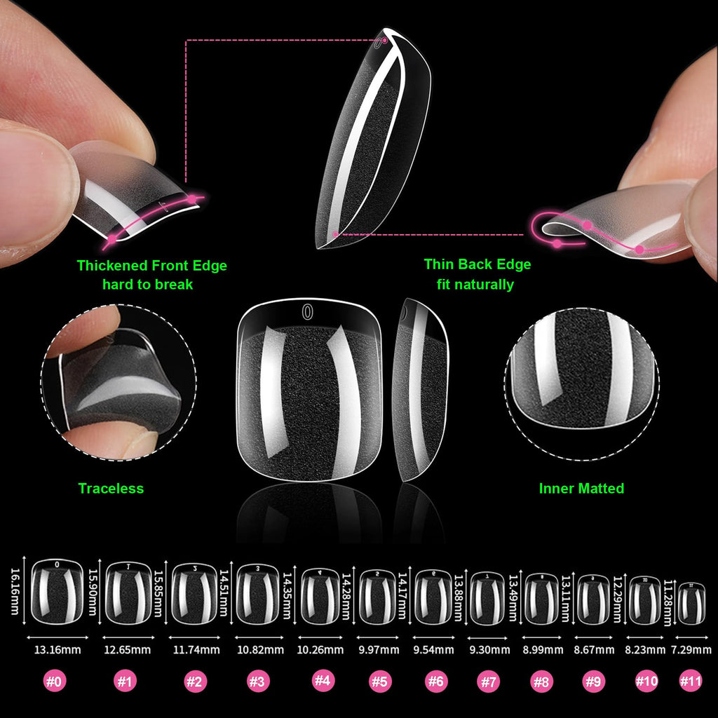 KIANOOL Short Square Gel x Nail Tips Kit – 552pcs, Mini UV Lamp, 5-in-1 Nail Glue