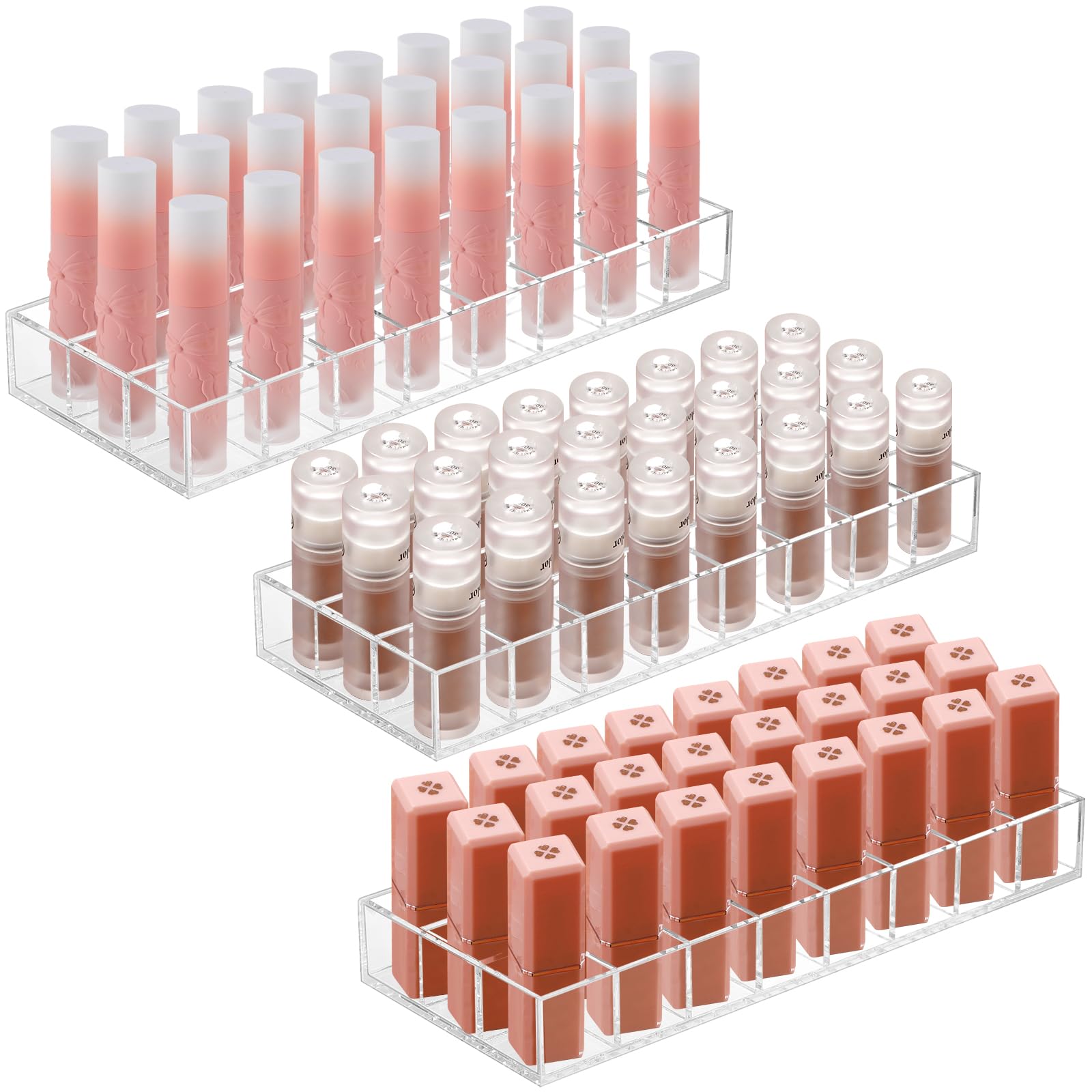Kigley 3-Piece Clear Lipstick Organizer – Acrylic Lip Gloss Holder with 24 Slots