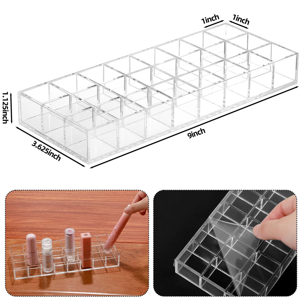Kigley 3-Piece Clear Lipstick Organizer – Acrylic Lip Gloss Holder with 24 Slots