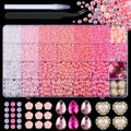 Kikonoke 8900Pcs Pink Gradient Flatback Pearls Set with 140+ Charms, Tweezer & Wax Pen for Nail Art & DIY Crafts