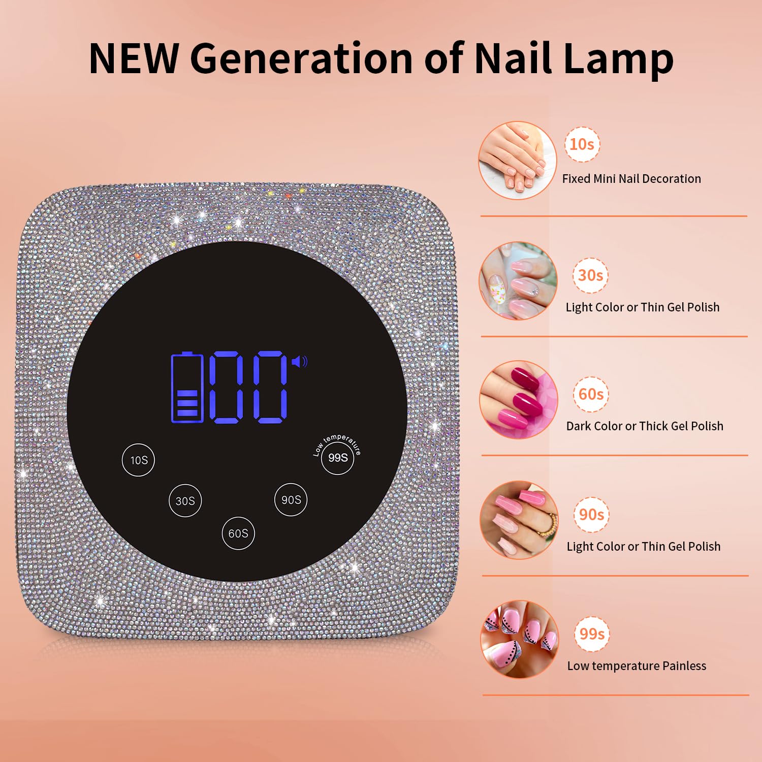 Kikugu Cordless UV Nail Lamp 72W – 5 Timer Settings, Rechargeable, Auto Sensor