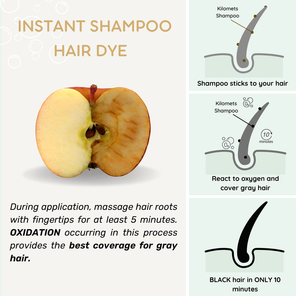Kilomets Black Hair Dye Shampoo Pack 2 – 100% Grey Coverage in Minutes, Ammonia Free at Home