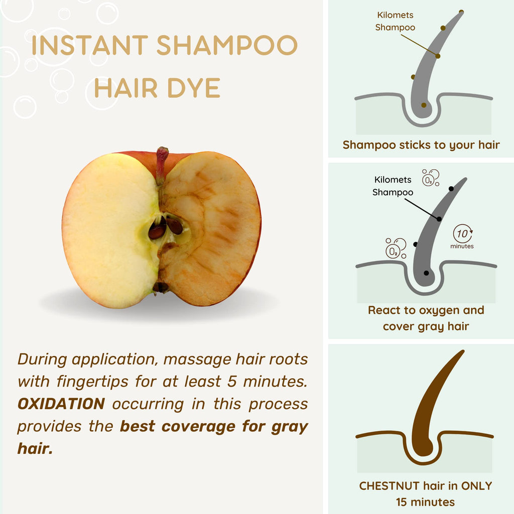 KILOMETS Chestnut Brown Hair Dye Shampoo 3-in-1 — Instant Color, Ammonia-Free, 400ml