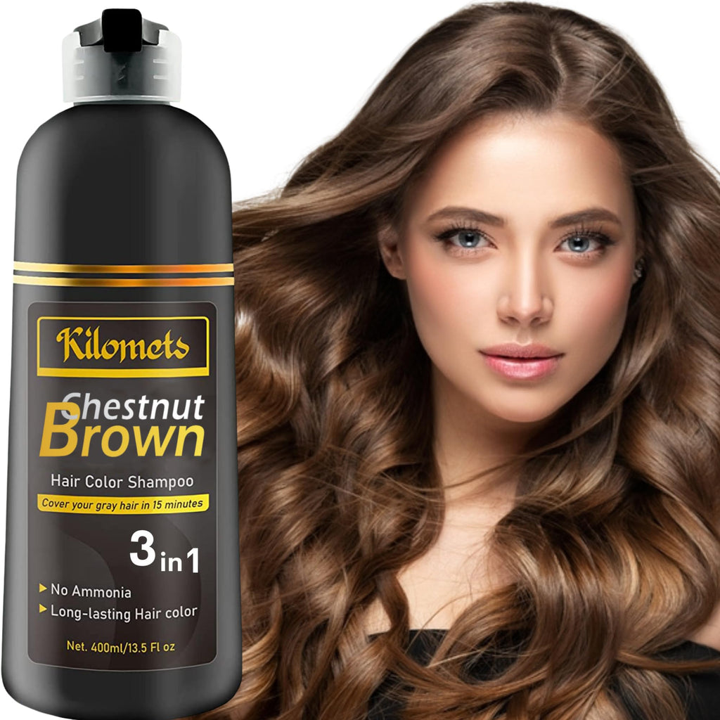 KILOMETS Chestnut Brown Hair Dye Shampoo 3-in-1 — Instant Color, Ammonia-Free, 400ml