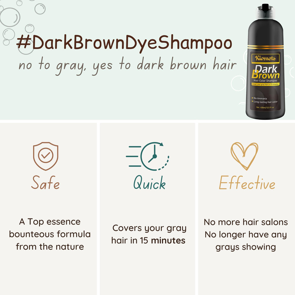 KILOMETS Dark Brown Hair Color Dye Shampoo | 100% Grey Coverage in Minutes | Ammonia Free | 400ml
