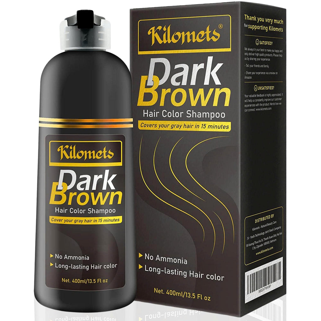 KILOMETS Dark Brown Hair Color Dye Shampoo | 100% Grey Coverage in Minutes | Ammonia Free | 400ml