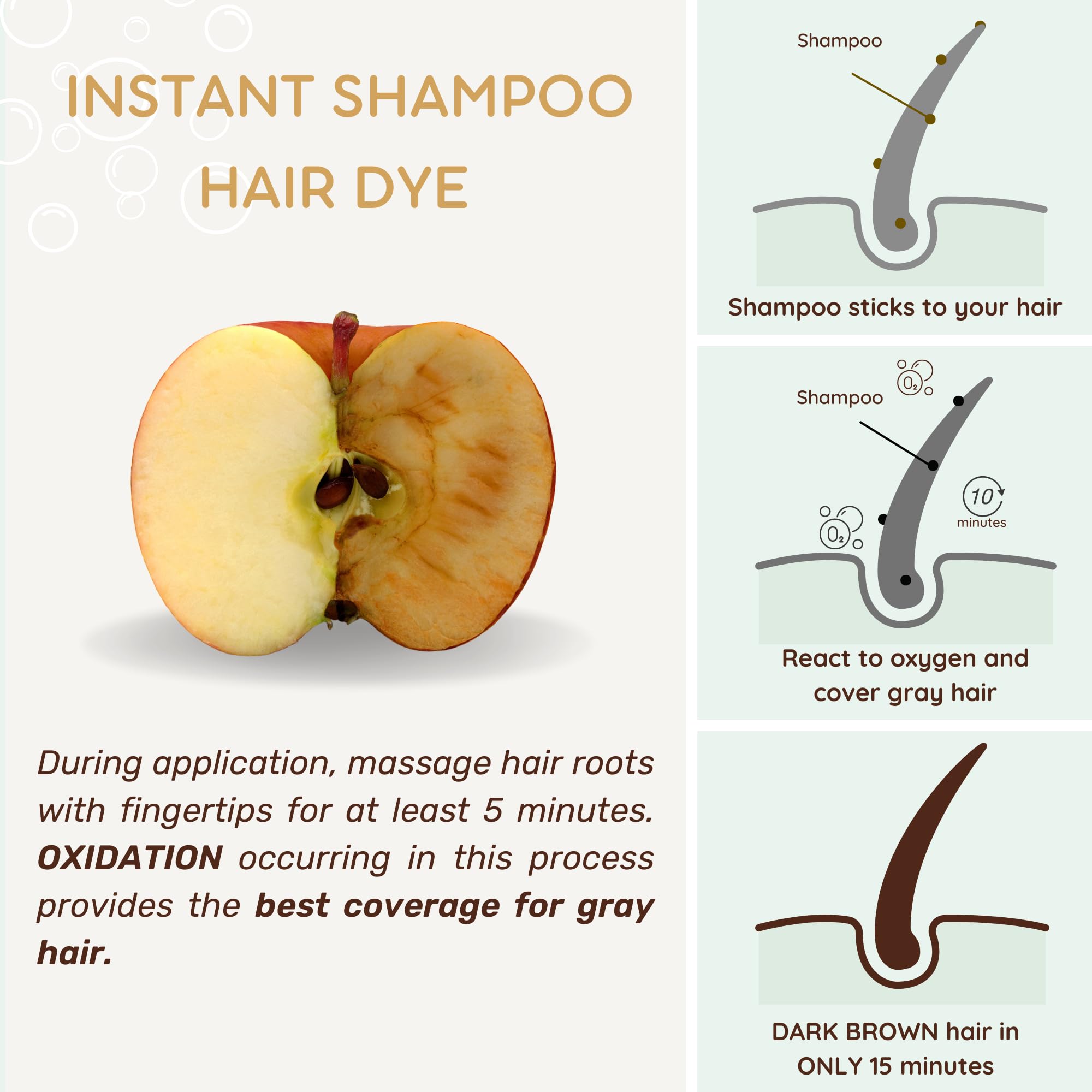 KILOMETS Dark Brown Hair Color Dye Shampoo | 100% Grey Coverage in Minutes | Ammonia Free | 400ml