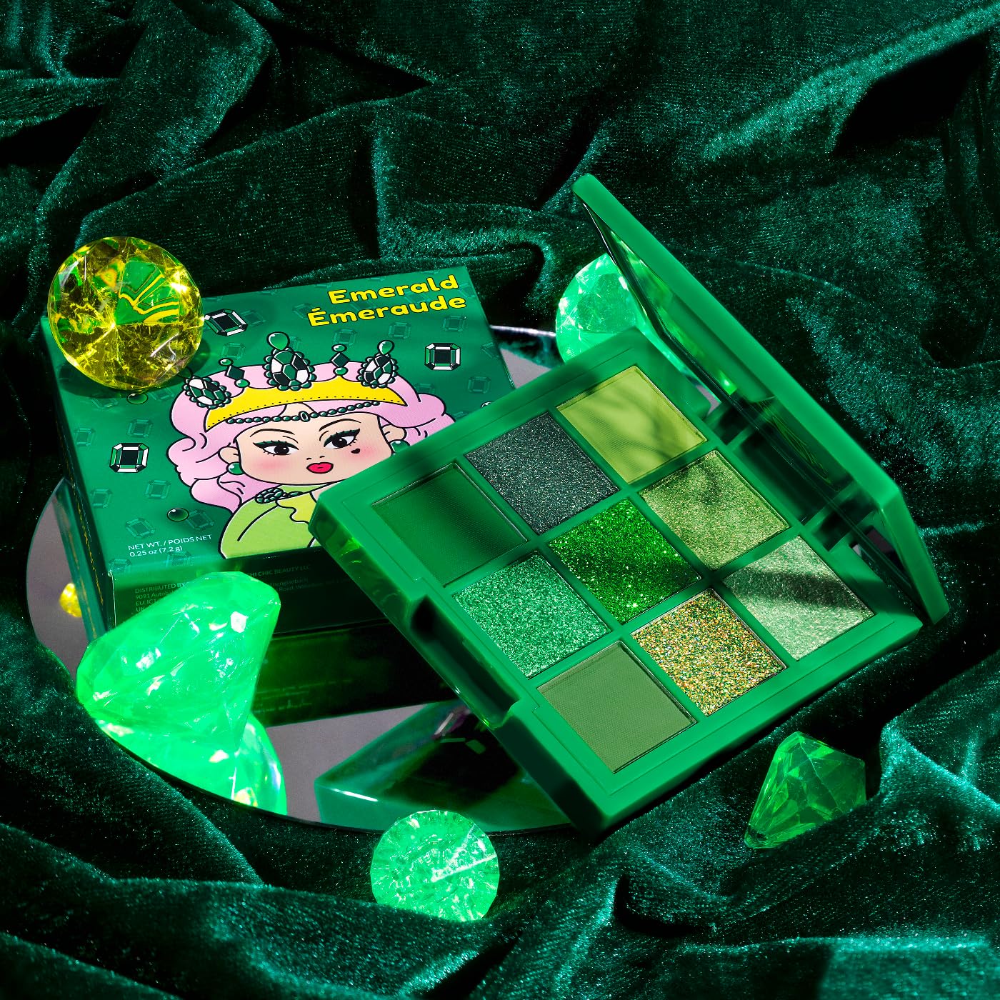KimChiChic Jewel Collection Emerald Eyeshadow Palette – Pigmented, Blendable, Long-Lasting Matte & Glitter Shades | Cruelty-Free