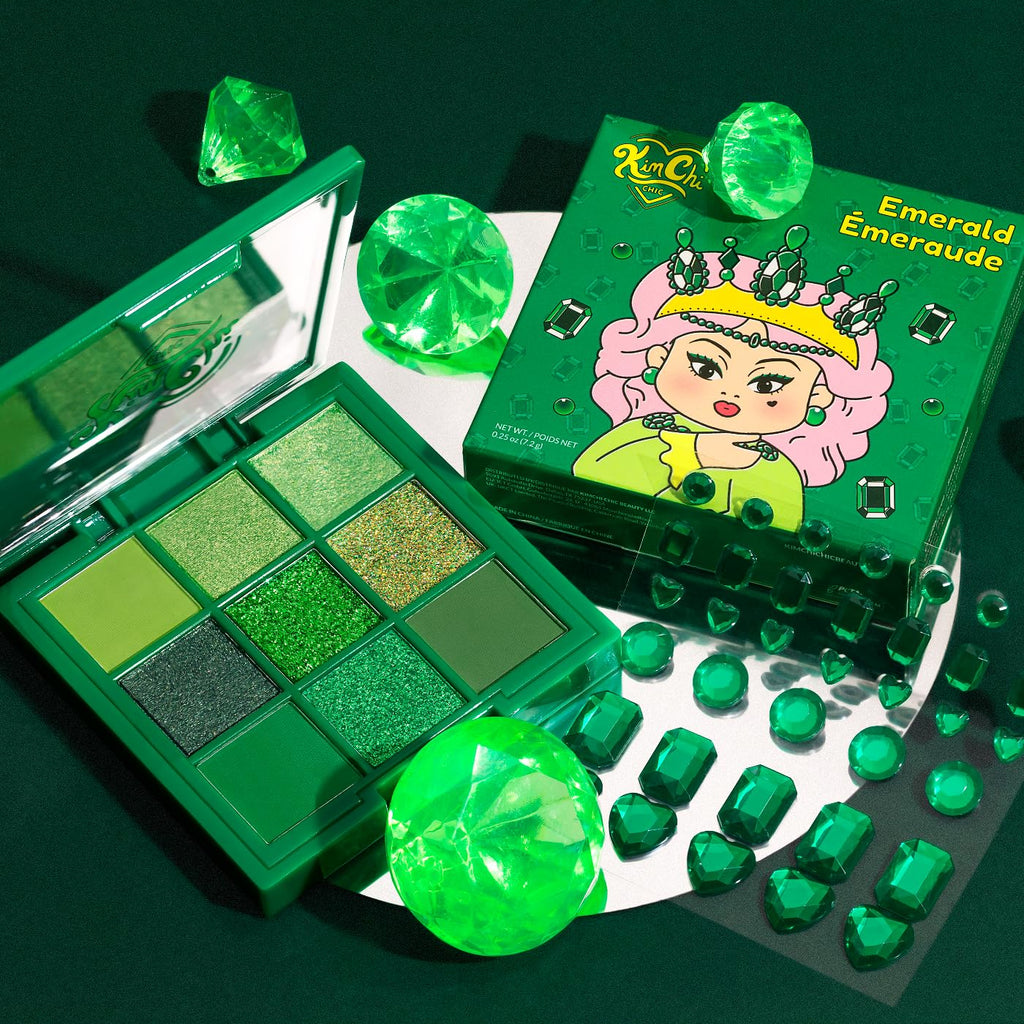 KimChiChic Jewel Collection Emerald Eyeshadow Palette – Pigmented, Blendable, Long-Lasting Matte & Glitter Shades | Cruelty-Free