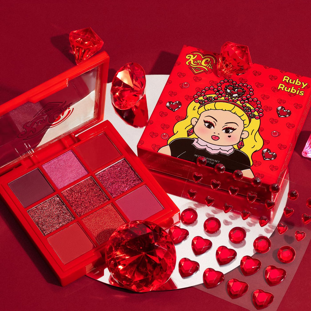 KimChiChic Beauty Jewel Collection Eyeshadow Palette – Ruby | Highly Pigmented Matte & Glitter Shades