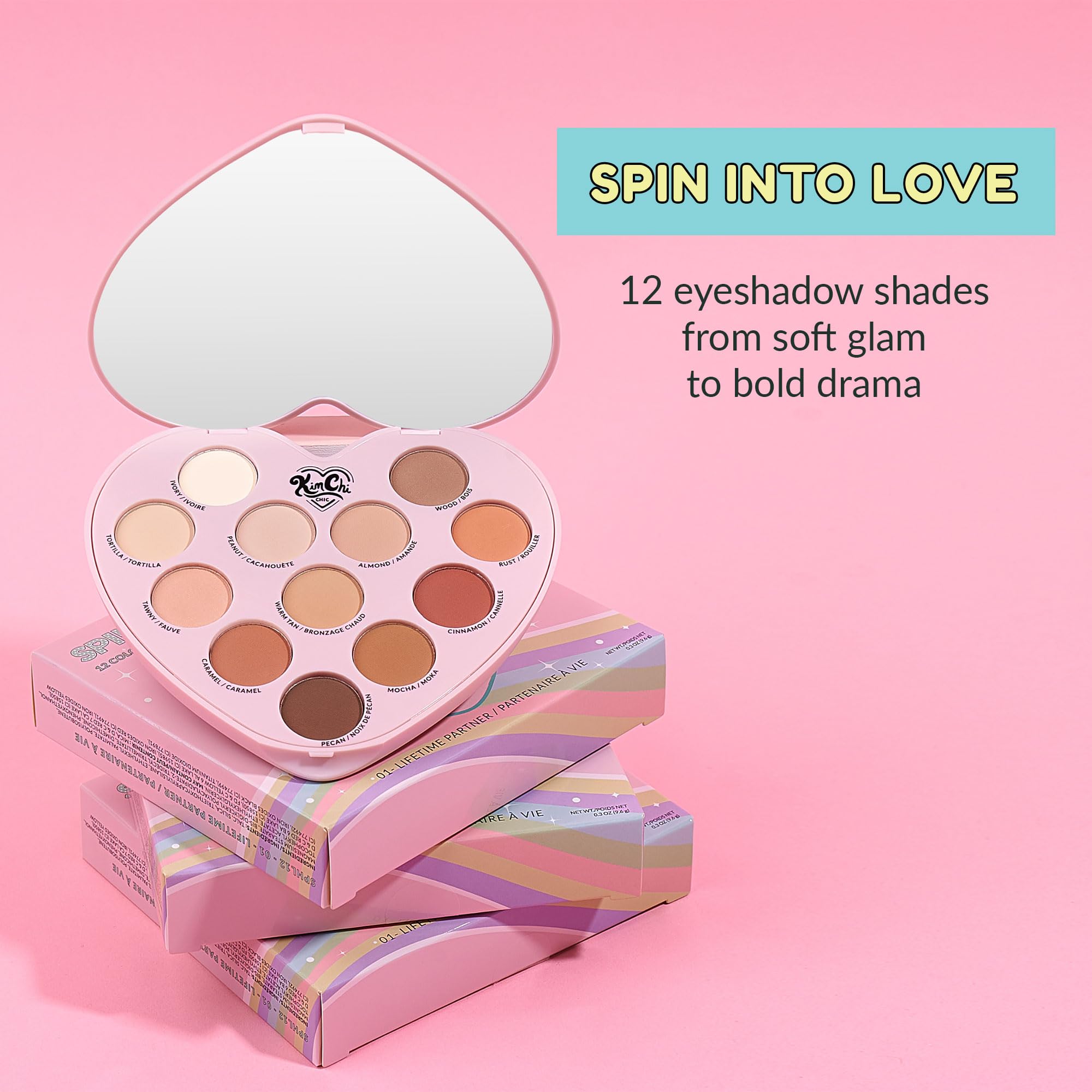 KimChiChic Beauty Spinning Hearts Love Eyeshadow Palette – 12 Shades, Long-Lasting, Cruelty-Free