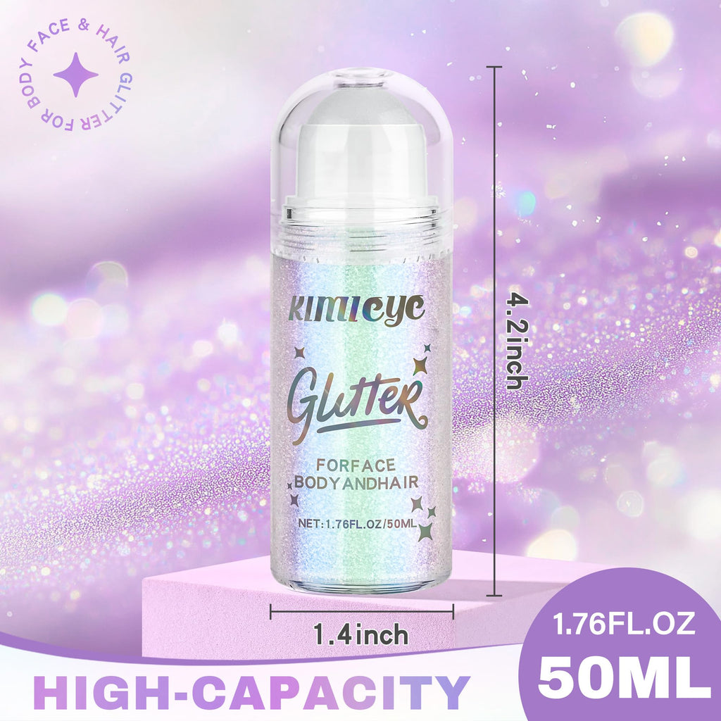 KIMIEYE Roll-on Glitter Gel for Face & Body – 1.69oz, Holographic Pink