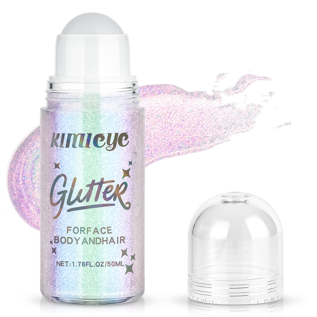 KIMIEYE Roll-on Glitter Gel for Face & Body – 1.69oz, Holographic Pink