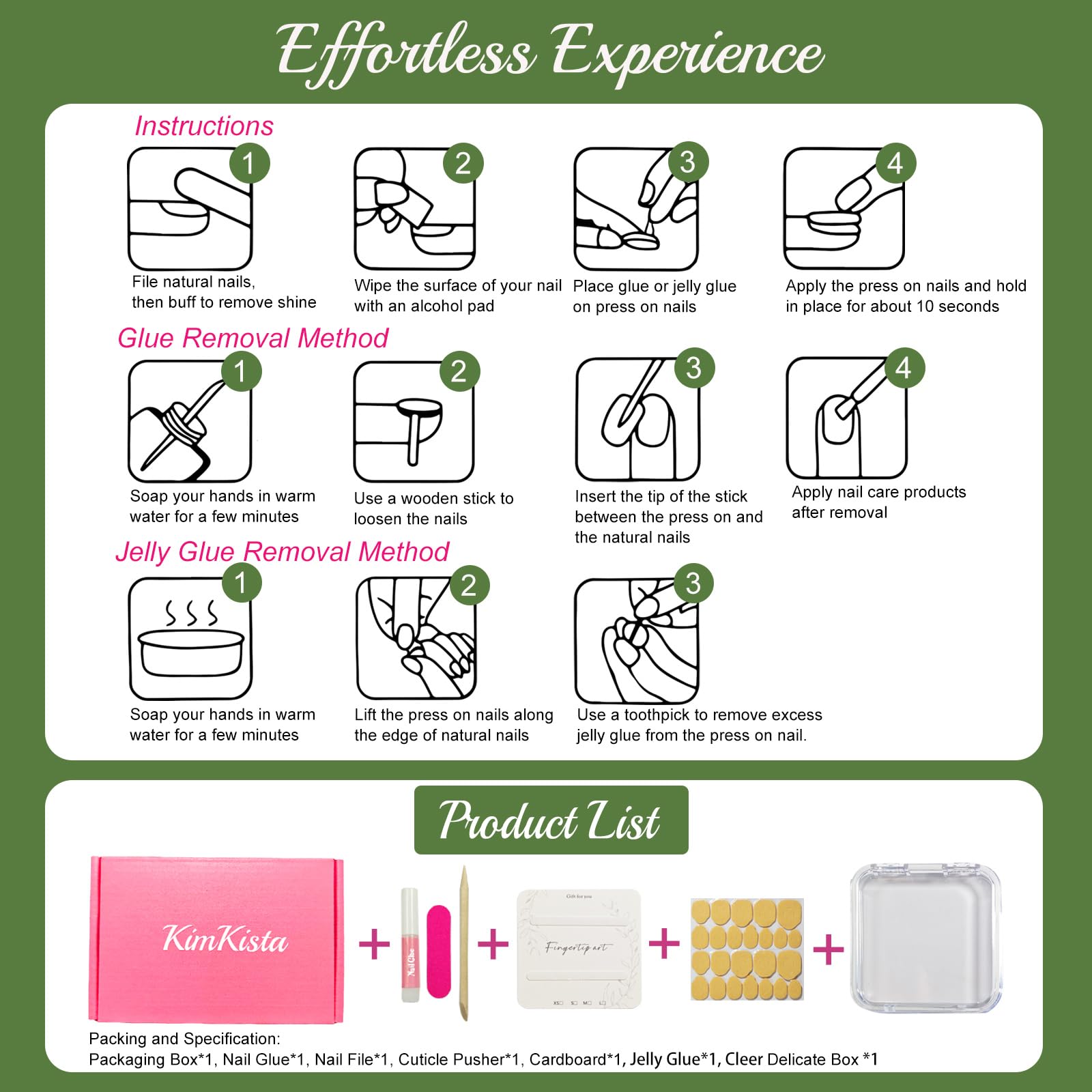 KimKista Floral Oasis S – Handmade 3D Green Almond Press-On Nails Kit