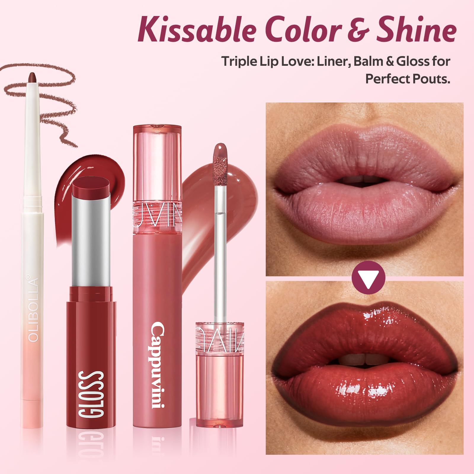 KIMUSE 3PCS Lip Combo Set – Matte Lip Liner, Hydrating Tint Lip Balm & Juicy Gloss Tint