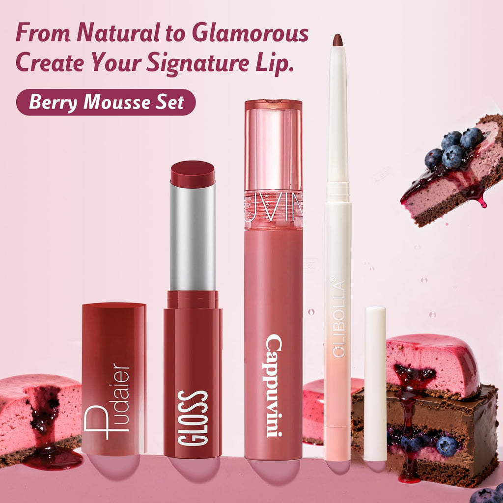 KIMUSE 3PCS Lip Combo Set – Matte Lip Liner, Hydrating Tint Lip Balm & Juicy Gloss Tint