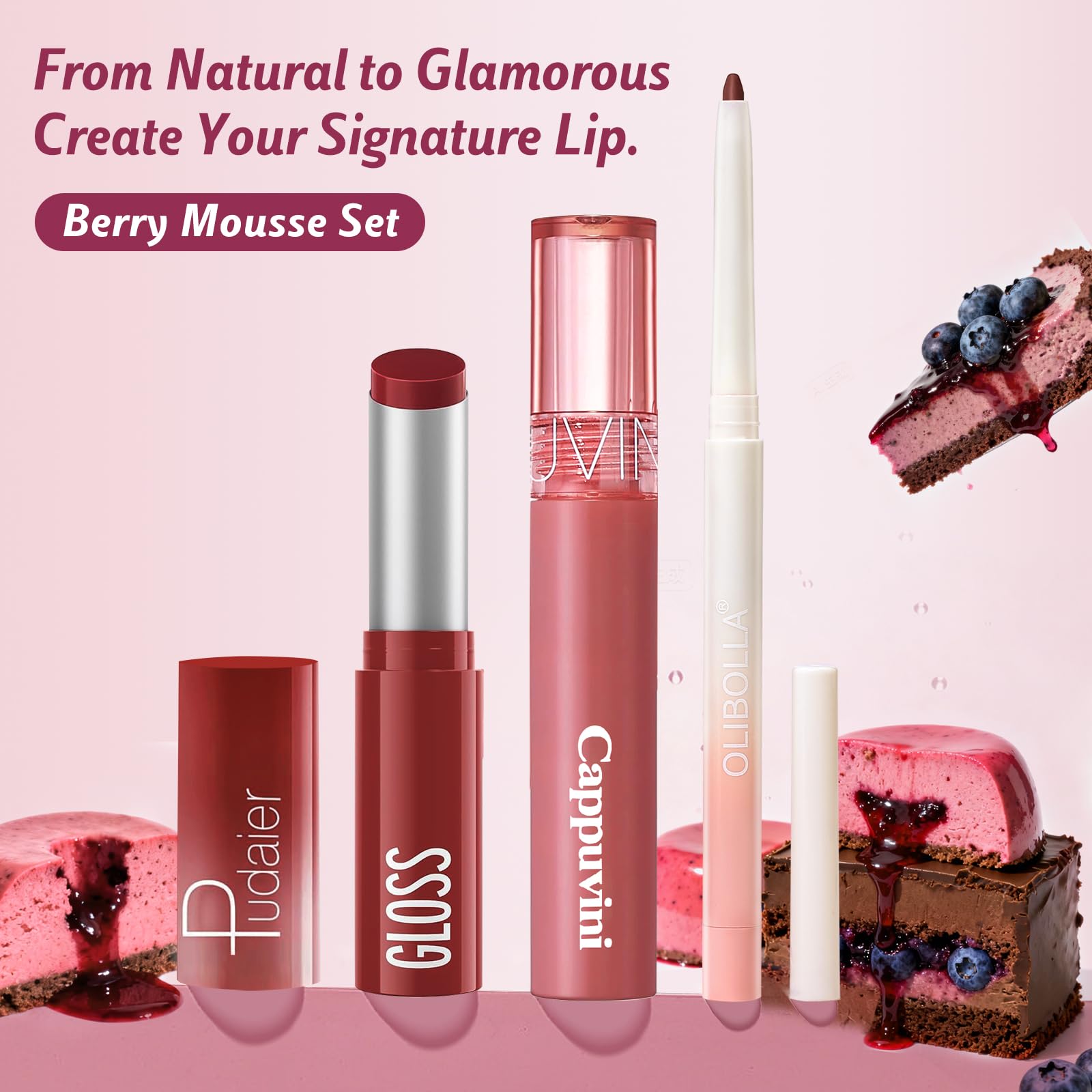 KIMUSE 3PCS Lip Combo Set – Matte Lip Liner, Hydrating Tint Lip Balm & Juicy Gloss Tint