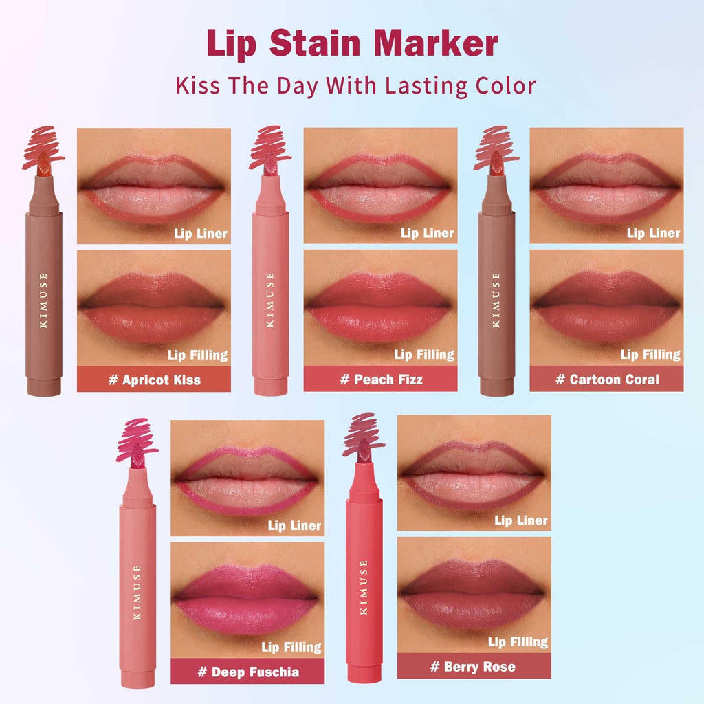 KIMUSE Lip Stain Set – 5-Piece Matte, Long-Wear Lip Color