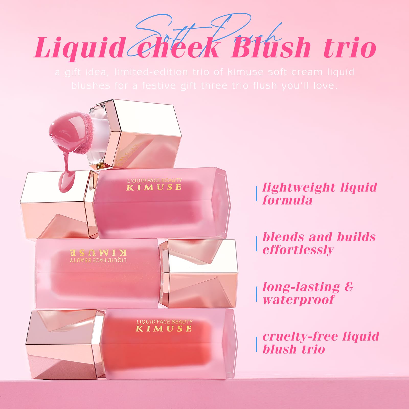 KIMUSE Liquid Blush - Soft Cream Blush, Long-Wearing, Waterproof & Smudge Proof, Dewy Finish