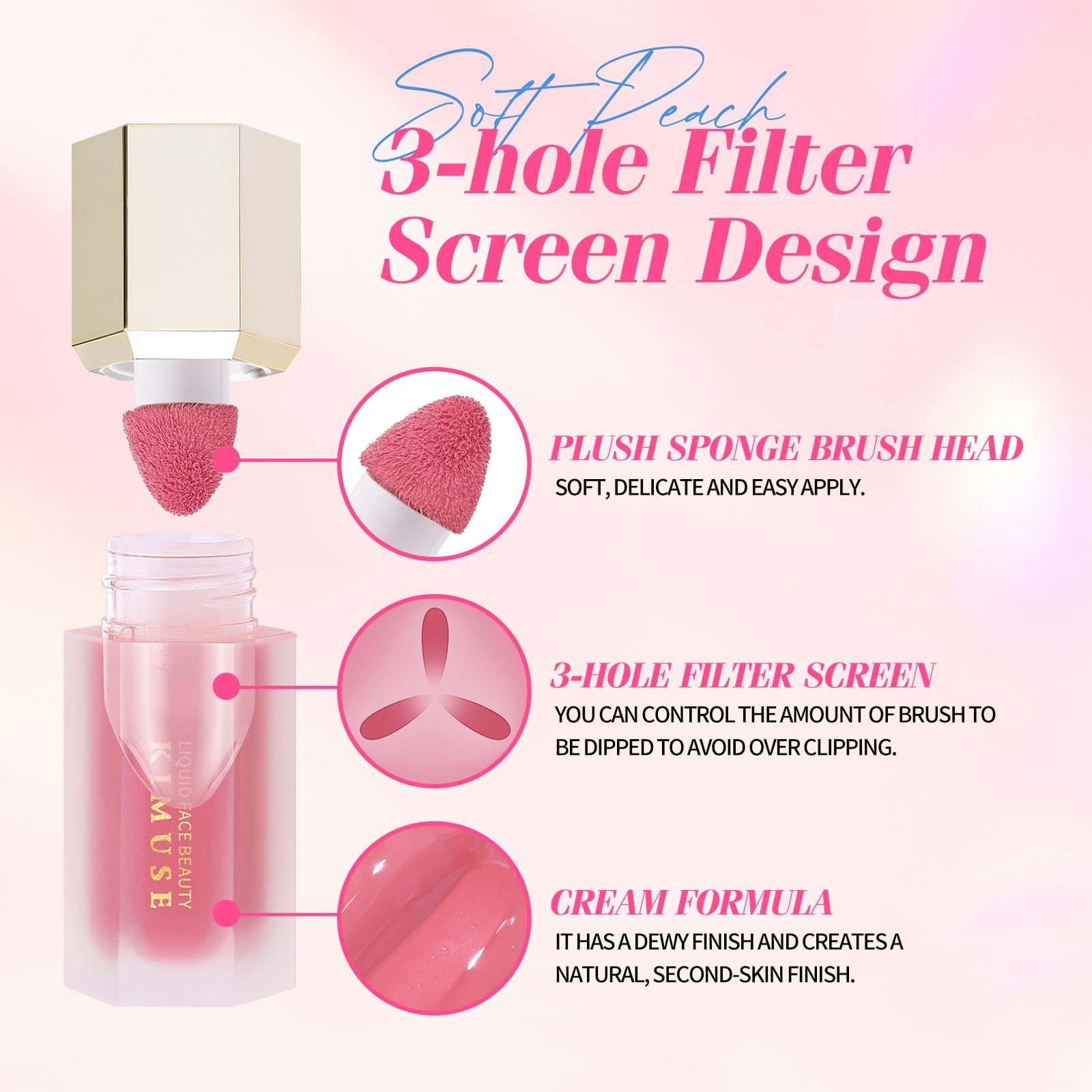 KIMUSE Liquid Blush - Soft Cream Blush, Long-Wearing, Waterproof & Smudge Proof, Dewy Finish